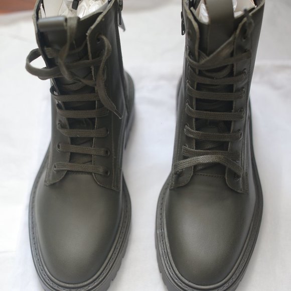 Zara Shoes - NWT LOW HEEL LACED genuine LEATHER ANKLE KHAKI GREEN BOOTS.